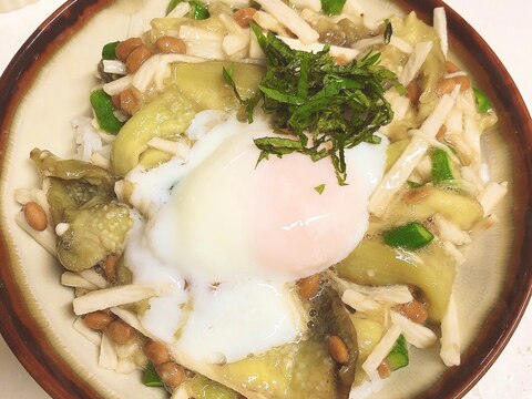 夏バテに♪レンジで焼きナスのネバネバ丼